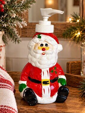 Vintage Mount Clemens Pottery Merry Mates Santa Soap Lotion Dispenser w/ Box